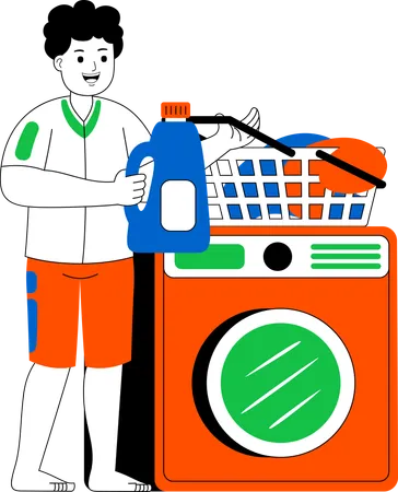 Man Washing Clothes With A Washing Machine  Illustration