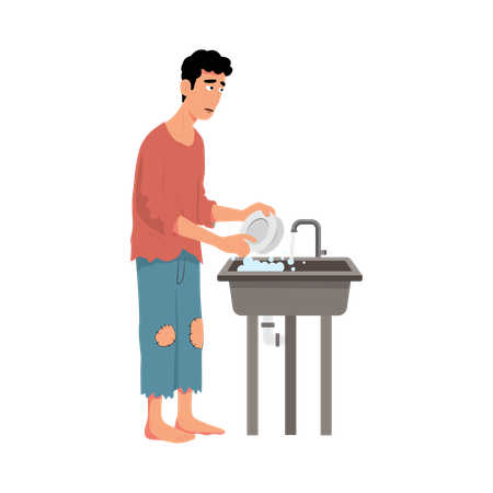 Man washing Dish  Illustration