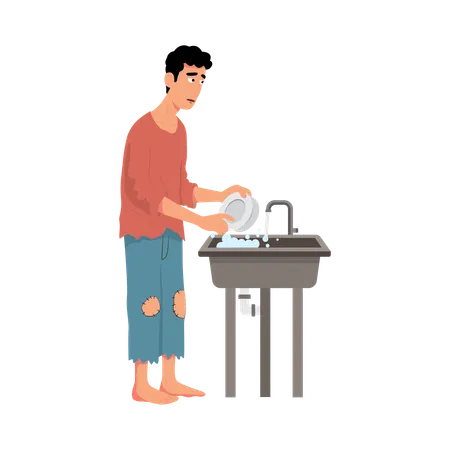 Man washing Dish  Illustration