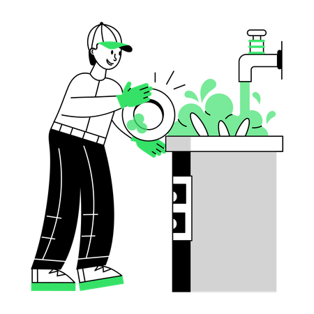 Man washing Dish  Illustration