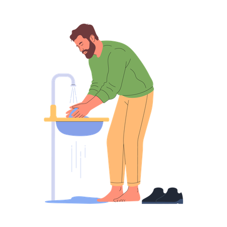 Man washing hands on basin  Illustration