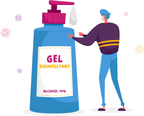 Man Washing Hands with Disinfectant Gel  Bottle  Illustration