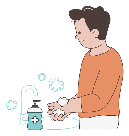 Man Washing Hands with Soap  Illustration