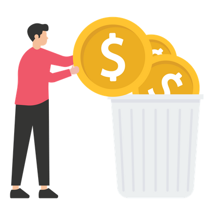 Man waste and throwing money  Illustration