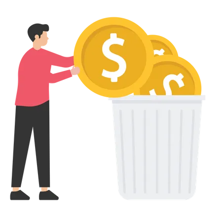 Business People Waste Money On Investment Throwing Money In The Trash Waste Money Money Burning Money Waste Man Waste Money Man Throwing Money Illustration