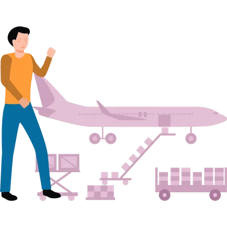 Man watches loading of parcel in flight  Illustration