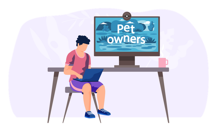 Man watching animal care video  Illustration