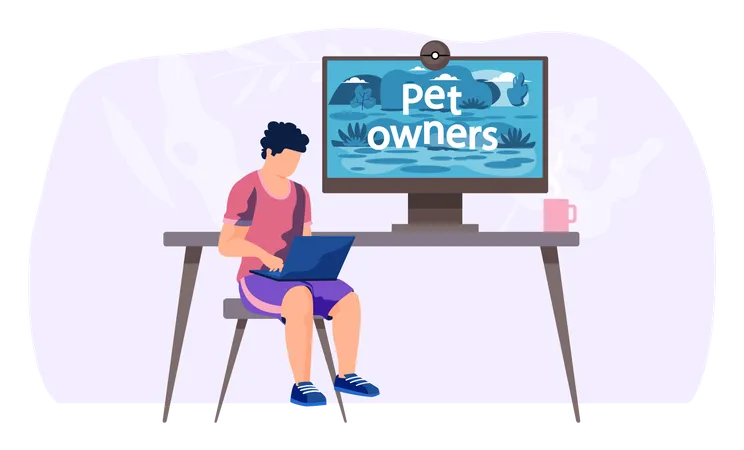 Man watching animal care video  Illustration