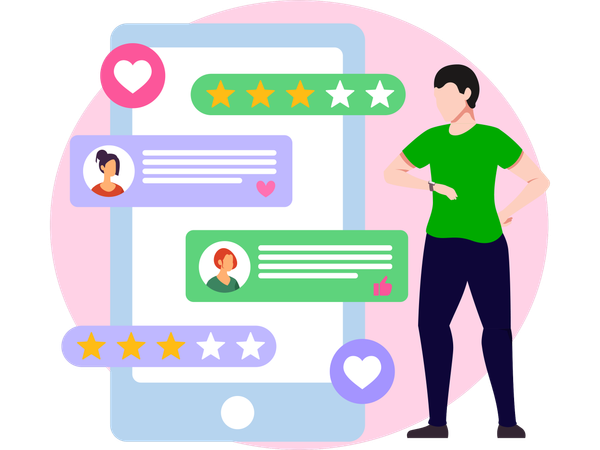 Man watching Client reviews  Illustration