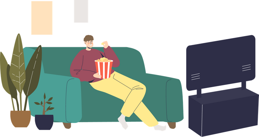 Man watching comedy movie at home  Illustration