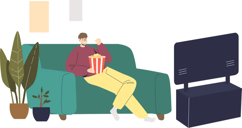 Man watching comedy movie at home  Illustration