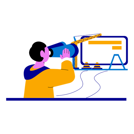 Man watching construction of website  Illustration