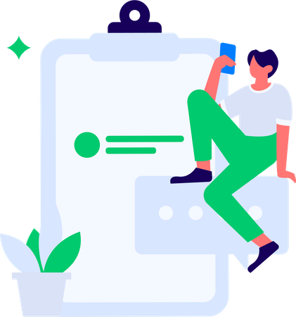 Man watching Customer Evaluation data in mobile  Illustration