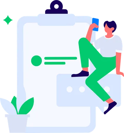 Man watching Customer Evaluation data in mobile  Illustration