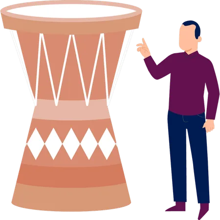 Man watching djembe  Illustration