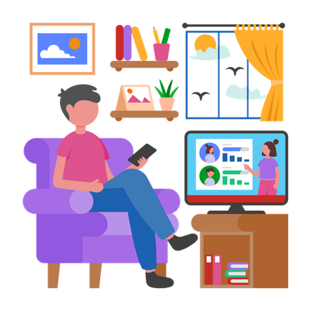 Man Watching Election News  Illustration