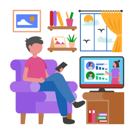 Man Watching Election News  Illustration
