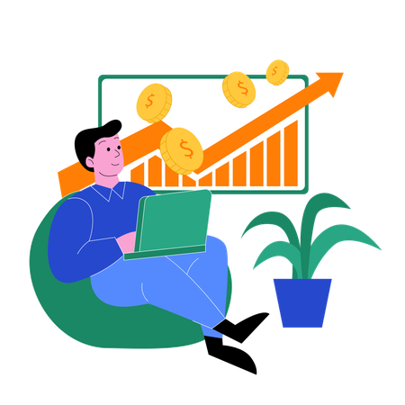 Man Watching Financial Growth Chart  Illustration