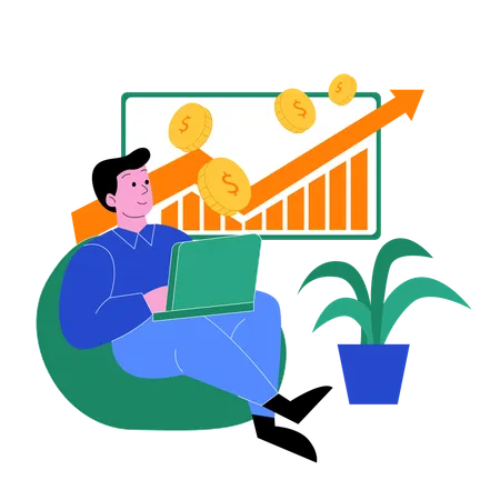 Man Watching Financial Growth Chart  Illustration