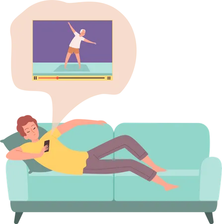 Man watching fitness video  Illustration