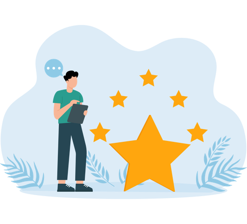 Man watching Five Star review  Illustration