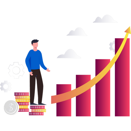 Man watching growth in business graph  Illustration