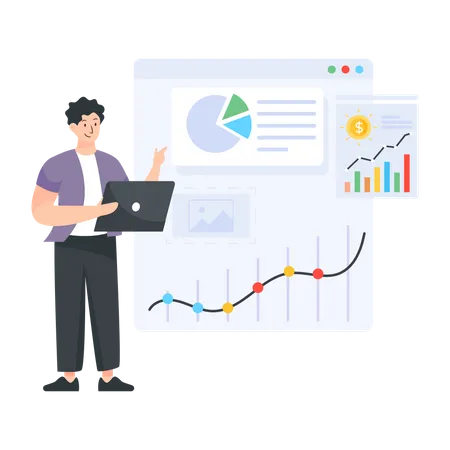 Man watching growth in sales chart  Illustration