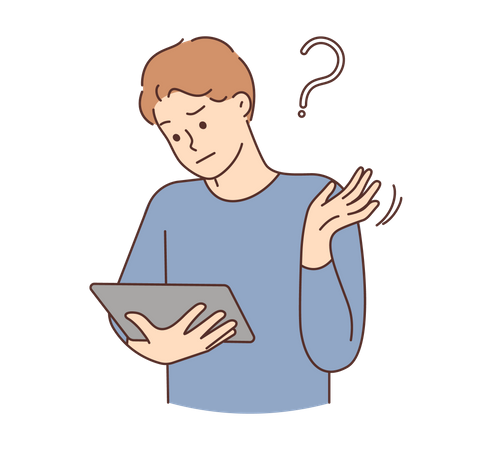 Man watching in tablet and getting confused  Illustration