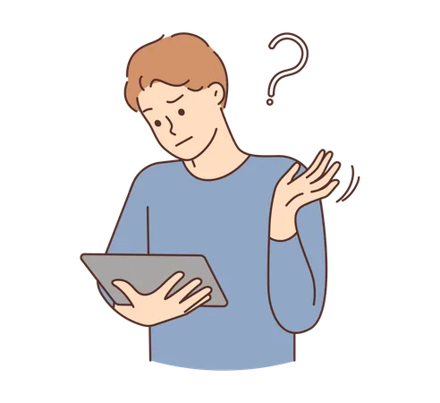 Man watching in tablet and getting confused  Illustration