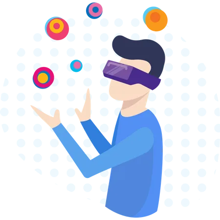 Man watching in vr glasses with digital innovation Illustration