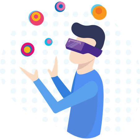 Man watching in vr glasses with digital innovation  Illustration