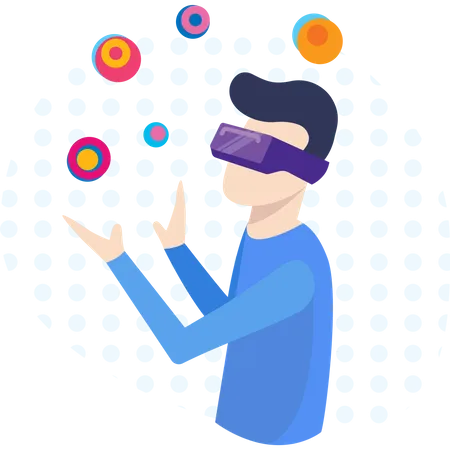 Man watching in vr glasses with digital innovation  Illustration