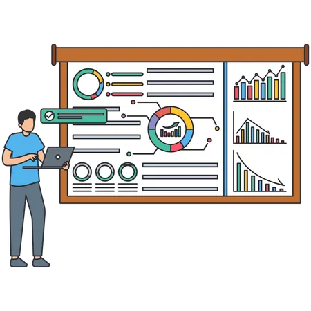 Man watching income dashboard  Illustration