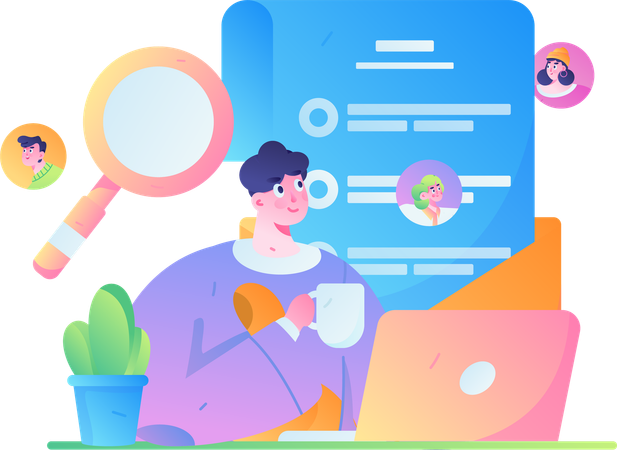 Man watching Internet Job Application Form  Illustration