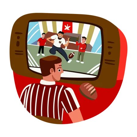 試合のリプレイを見ている男性  イラスト