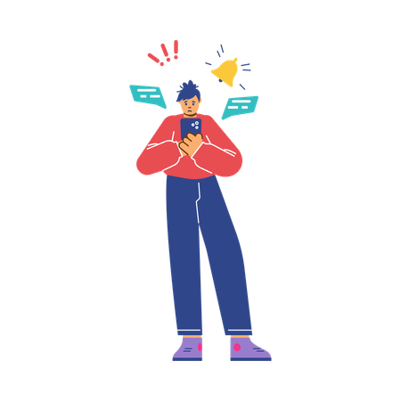 Man watching message notification  Illustration