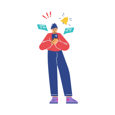 Man watching message notification  Illustration