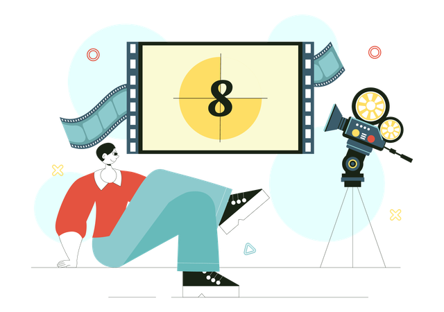 Man watching movie countdown  Illustration
