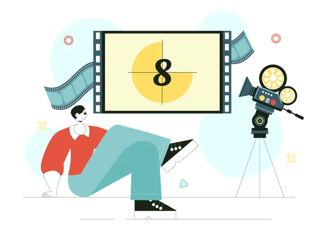 Man watching movie countdown  Illustration