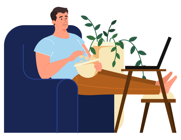 Man watching movie on laptop  Illustration