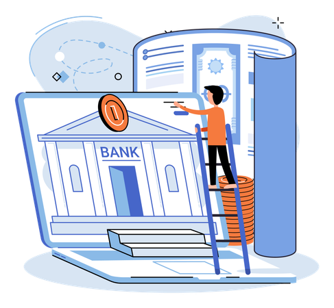 Man watching online bank statement  Illustration