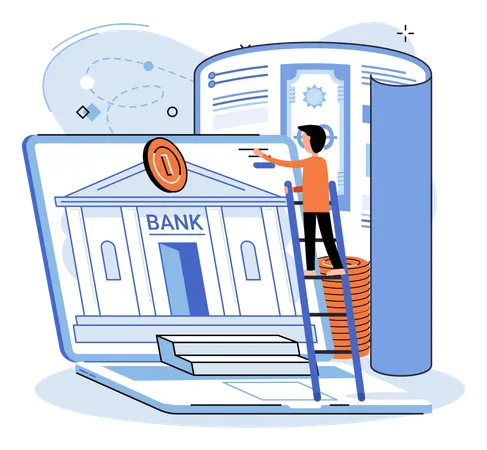 Man watching online bank statement  Illustration