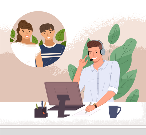 Man watching online courses Illustration