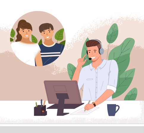 Man watching online courses  일러스트레이션