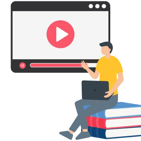 Man watching online education video tutorial  Illustration