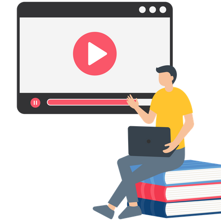 Man watching online education video tutorial  イラスト
