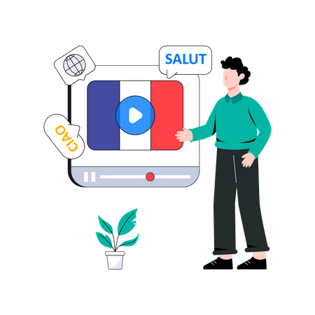 Man watching online language tutorial video  Illustration