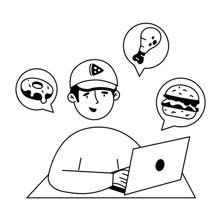 Man watching Online Menu  Illustration
