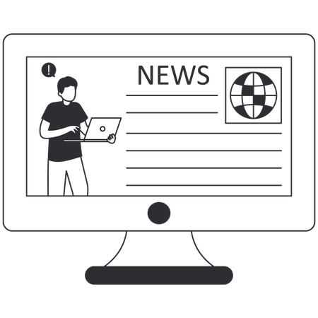 Man watching Online News on computer  Illustration