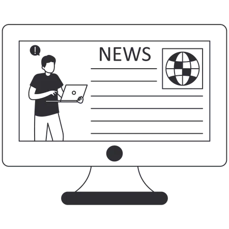 Man watching Online News on computer  Illustration